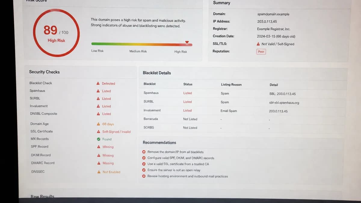 Vergrootglas boven een laptopscherm tijdens een veiligheidscontrole van een domeinprofiel
